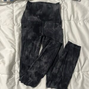 Brand new Lululemon leggings, gray tie-dye print. Two pockets, high waisted.